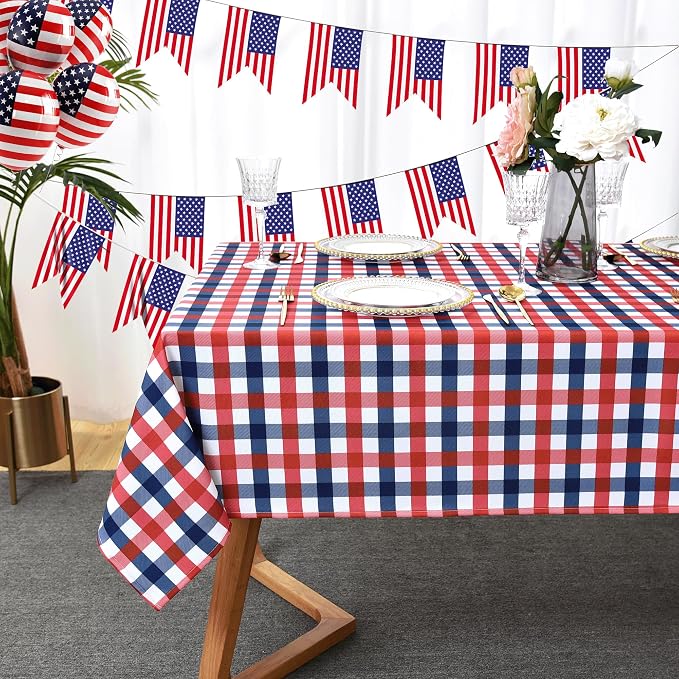 Patriotic Party Plaid Tablecloth Fabric by Essifunia