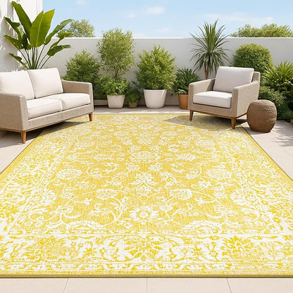JONATHAN Y Weave Floral Indoor Outdoor Area Rug 4X6 Yellow/Cream, Tela Bohemian Textured for Backyard, Patio, Porch, Easy-Cleaning, High Traffic, Pet-Friendly, Non-Shedding (SMB100E-4)