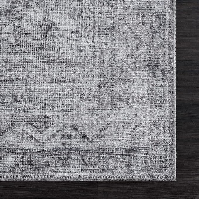 Bloom Rugs Washable 4' x 6' Rug - Ivory/Silver Gray Traditional Area Rug for Living Room, Bedroom, Dining Room, and Kitchen - Exact Size: 4' x 6'