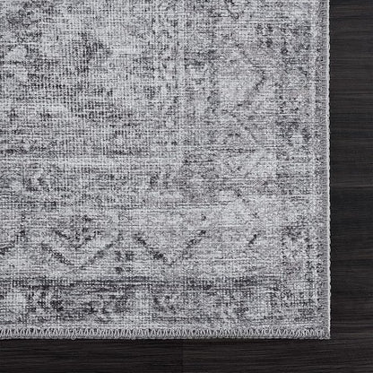 Bloom Rugs Washable 4' x 6' Rug - Ivory/Silver Gray Traditional Area Rug for Living Room, Bedroom, Dining Room, and Kitchen - Exact Size: 4' x 6'