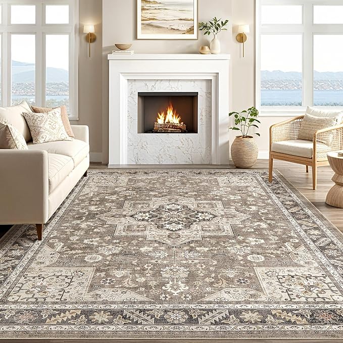 Vintage Living Room Area Rug 5x8 - Large Soft Washable Oriental Traditional Distressed Farmhouse Rugs for Bedroom - Indoor Floor Accent Carpet for Home Office House Decor - Brown