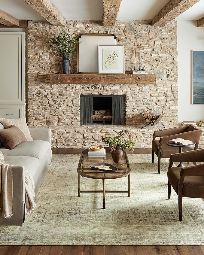 Loloi Magnolia Home by Joanna Gaines Banks Collection BAN-06 Natural/Granite 3'-6" x 5'-6" .13" Pile Height, Machine Washable, Accent Rug