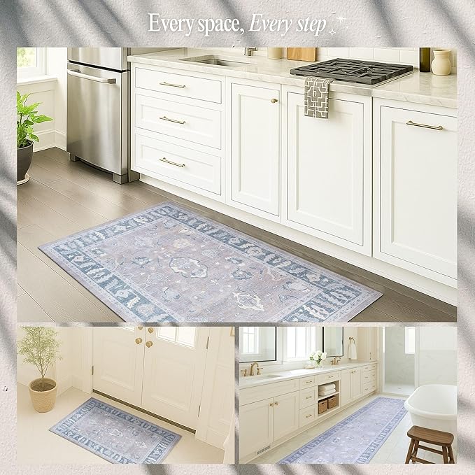 Fame Rugs Gray Modern Oushak Rug 3x5, Washable Vintage Turkish Colorful Oriental Antique Inspired Foldable Small Area Rugs, Luxury Living Room Bedroom (389GBB, 2'6" x 5')
