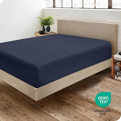 Bare Home Fitted Bottom Sheet Twin XL Size - Premium 1800 Microfiber - Ultra-Soft Hotel Luxury - Deep Pocket - Durable and Long Lasting - Fitted Sheet (Twin XL, Midnight Blue)