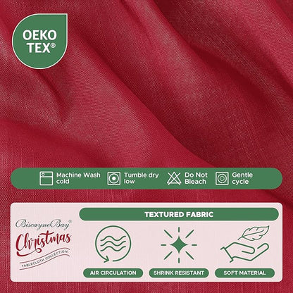 Biscaynebay Wrap Around Bed Skirts for King & Cal King Beds 15" Drop, Christmas Red Adjustable Elastic Dust Ruffles Easy Fit Wrinkle & Fade Resistant Silky Luxurious Fabric Machine Washable