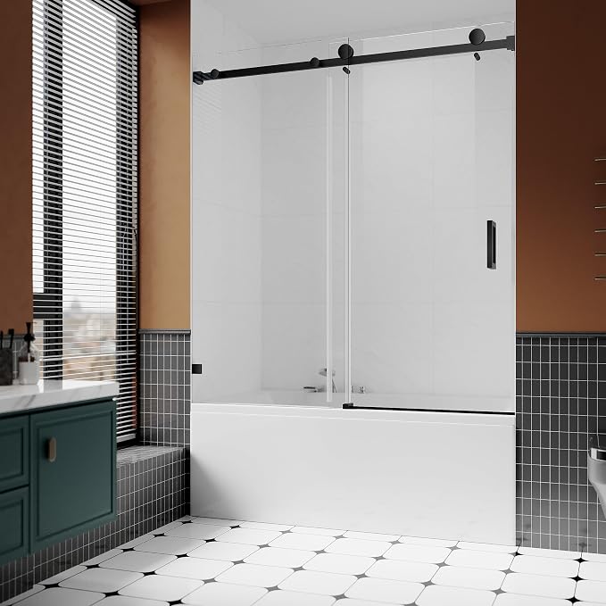 3/8" Sliding Glass Shower Door for Bathtub, 56-60" W x 66" H Frameless Bathroom - Image 7
