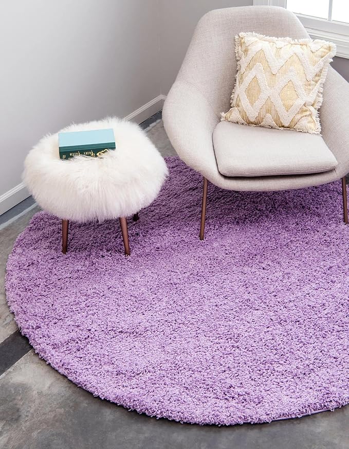 Unique Loom Solid Shag Collection Area Rug (4' 1" Round, Lilac)