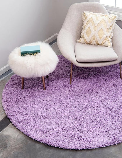Unique Loom Solid Shag Collection Area Rug (4' 1" Round, Lilac)