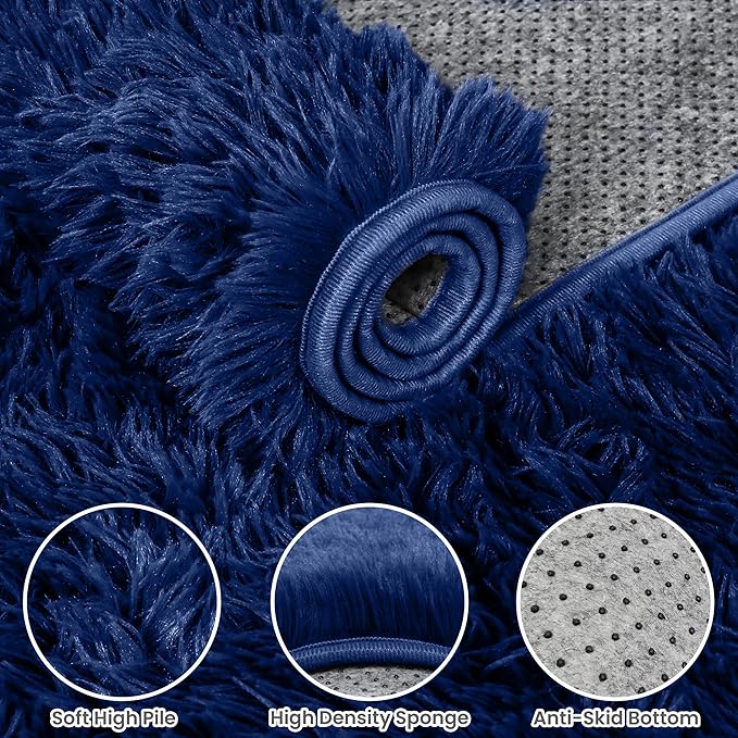 8x10 Area Rugs for Living Room Rug: Soft Fluffy Shag Blue Rugs for Bedroom, Non-Slip Large Fuzzy Plush Rug Indoor Floor Carpet for Nursery Kids Boys Girls Room, Dorms, Playroom, Modern Home Decor