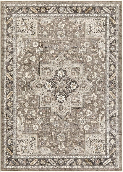 Vintage Living Room Area Rug 8x10 - Large Soft Washable Oriental Traditional Distressed Farmhouse Rugs for Bedroom - Indoor Floor Accent Carpet for Home Office House Decor - Brown