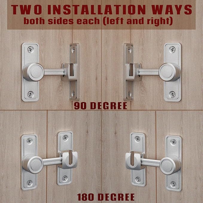 Barn Door Privacy Latch, 90°/180° Swing Slide Lock, Zinc-Alloy, Adhesive or - Image 3
