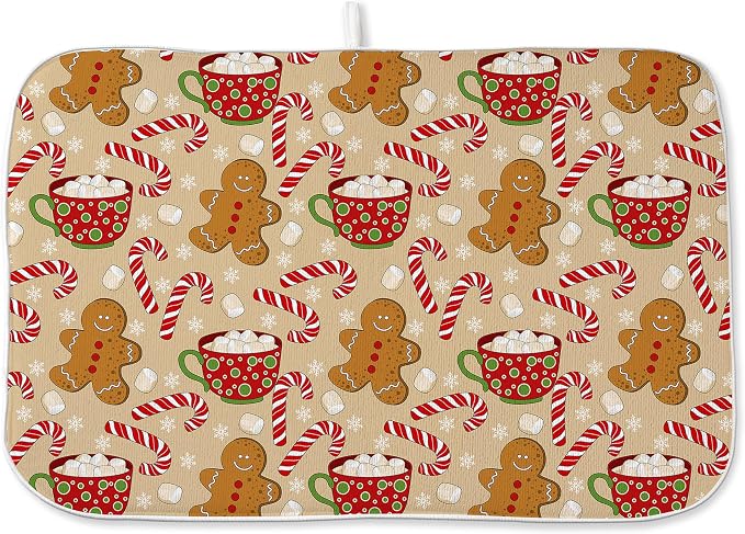 Christmas Dish Drying Mats 18x24 Inch Candy Cane Snowflake Gingerbread Man by GOLIANDA