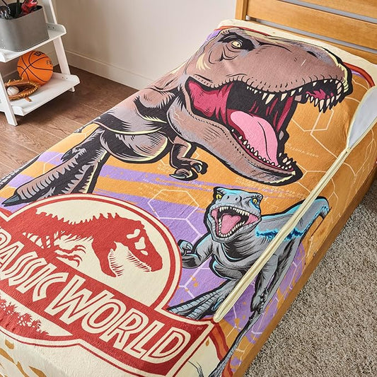 ZippySack Twin Bed Zip-Up Bedding – Super Soft Fleece Fitted Blanket with Side Pocket & Durable Zipper – Easy Bed-Making for Kids (Jurassic)