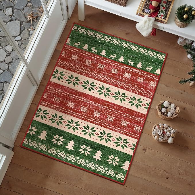 Christmas Red Area Rug 2x3 Washable Snowflake Carpet Non Slip Holiday - Image 4