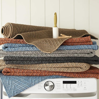 TOWN & COUNTRY BASICS Pax Herringbone Textured Solid Everwash® Washable Runner Area Rug, Low Pile, Non-Slip Backing, Easy Clean Pet & Family Friendly Rug, Dark Grey, 2'5"x10'2"