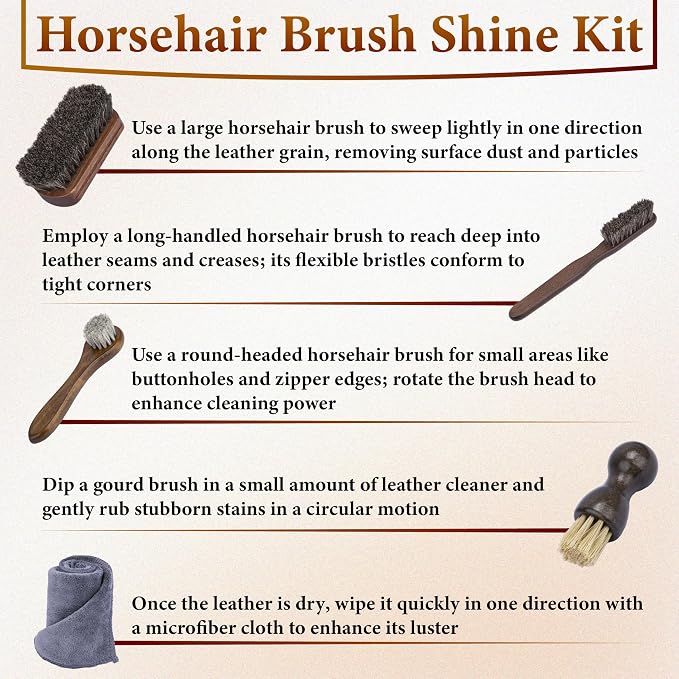 5 PCS Leather Brush Car Detailing, Horsehair Brush Shine Kit, Car Cleaning - Image 7