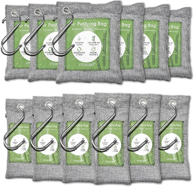 12 Pack Bamboo Air Purifying Bag, Activated Charcoal Bags Odor Absorber by VITSCAN
