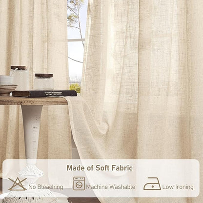 LAMIT Small Cafe Linen Curtains 36 Inches Long, Semi Sheer Light Filtering Panels Back Tab and Rod Pocket Small Cafe Drapes for Basement/Window/Loft Room, Linen, 2 Panels, 34 x 36 Inch