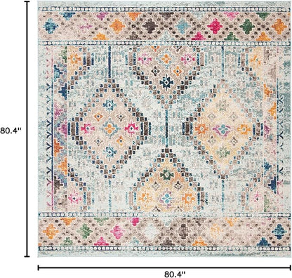 SAFAVIEH Madison Collection Area Rug - 6'7" Square, Blue & Yellow, Boho Diamond Distressed Design, Non-Shedding & Easy Care, Ideal for High Traffic Areas in Living Room, Bedroom (MAD418K)