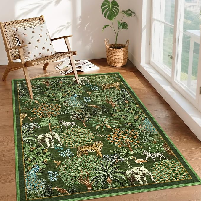 GarveeHome Jungle Animal Print Rug 4x6 Washable Area Rugs - Image 2