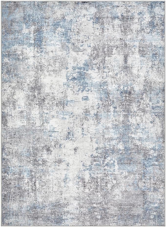 Washable 7x9 Area Rug: Modern Abstract Soft Non-Slip Indoor Rugs Home Decor - Low Pile Stain Resistant Carpet for Living Room Bedroom Dining Room Playroom Office(Blue Grey 7'x9')