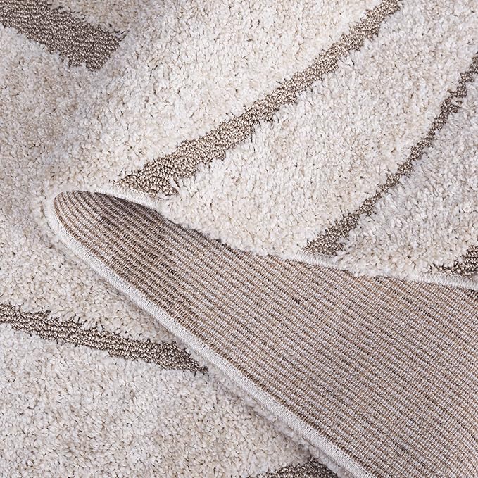 SAFAVIEH Florida Shag Collection Area Rug - 6'7" Square, Cream & Beige, Non-Shedding & Easy Care, 1.2-inch Thick Ideal for High Traffic Areas in Living Room, Bedroom (SG471-1113)