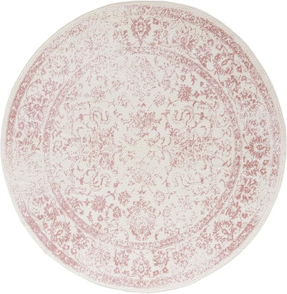 SAFAVIEH Adirondack Collection Area Rug - 8' Round, Ivory & Rose, Distressed Vintage Floral Design, Non-Shedding & Easy to Clean, Ideal for Living Room, Bedroom, Dining Space (ADR109H)
