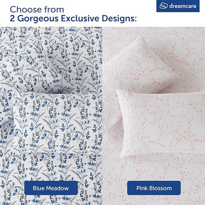 DREAMCARE King Size Sheets - Floral Sheets Bed Set - 4pcs King Sheet - Cooling Bed Sheets - King Size Sheet Sets - Soft & Long Lasting - Floral Blossom