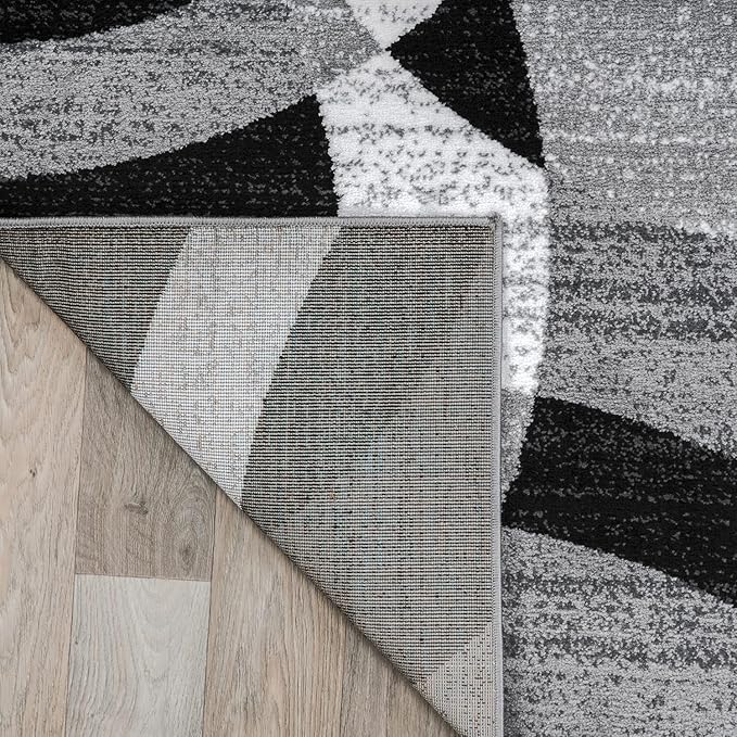 Rugshop Gray Modern Geometric Runner Rug, Abstract Circles, High-Traffic, Non-Shedding, for Hallway, Entryway and Kitchen, 2' x 10'