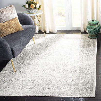 SAFAVIEH Adirondack Collection Area Rug - 3' Square, Ivory & Silver, Distressed Vintage Floral Design, Non-Shedding & Easy to Clean, Ideal for Living Room, Bedroom, Dining Space (ADR109C)