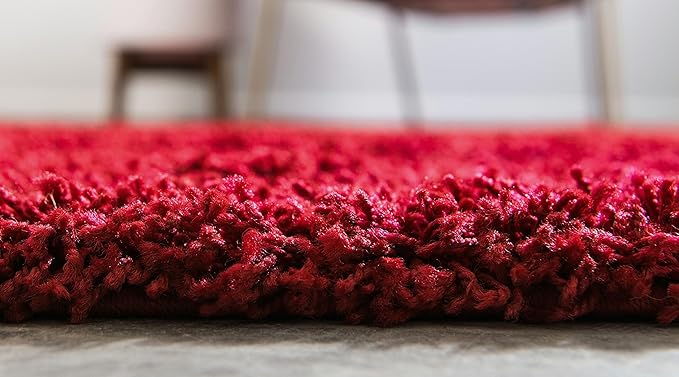 Unique Loom Solid Shag Collection Area Rug (2' 2" x 6' 7" Runner, Cherry Red)