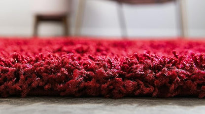 Unique Loom Solid Shag Collection Area Rug (2' 2" x 6' 7" Runner, Cherry Red)