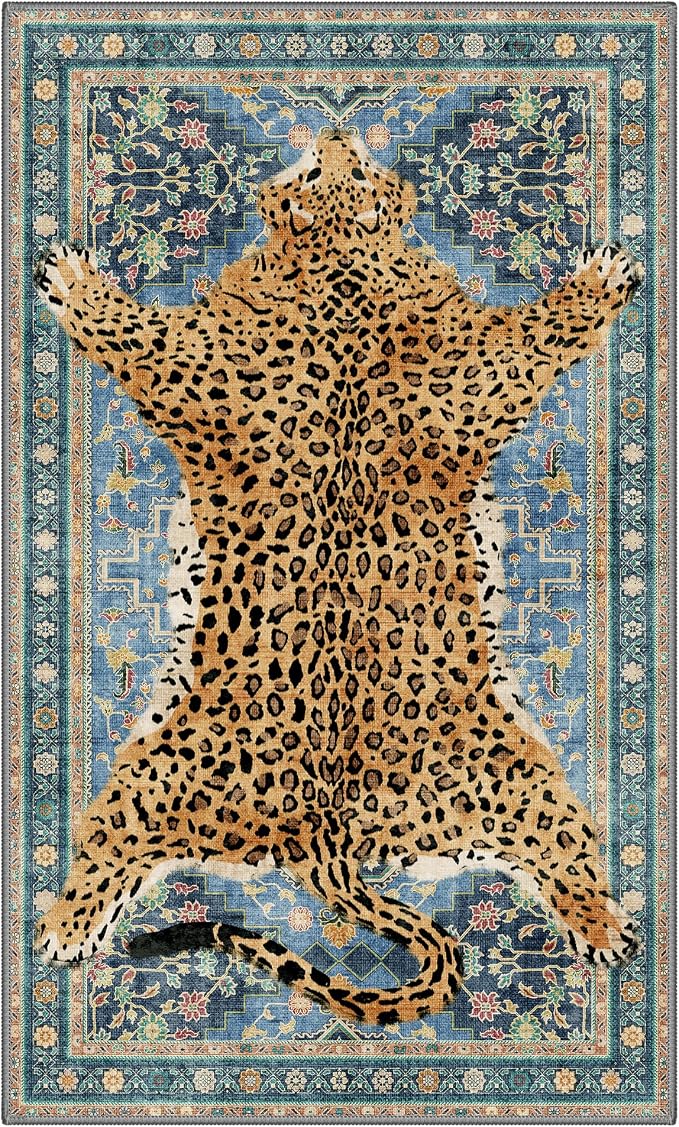 Bavni 3x5 Leopard Rug, Machine Washable Cheetah Animal Print Low Pile Boho - Image 8