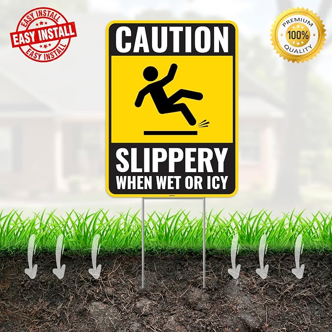 2PC Caution Slippery When Wet Or Icy Sign - Image 5