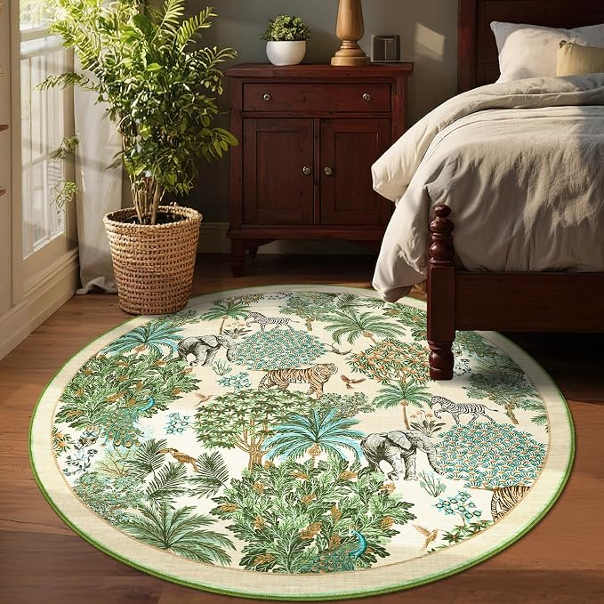 GarveeHome Jungle Round Washable Rugs 6ft Non-Slip Soft Round Rug - Image 3