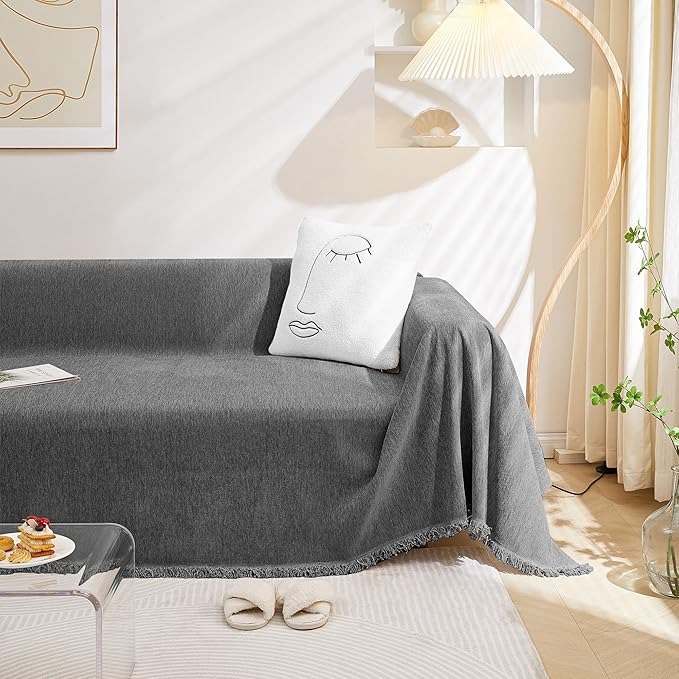 MEETSKY Sectional Couch Covers Sofa Slipcover Couch Protector Covers Universal Fit for Couch 2 Seat Thick Washable Modern Decor for Living Room, 91" x 118", Charcoal Gray