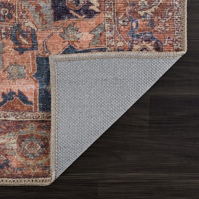 Bloom Rugs Washable 3' x 5' Rug - Beige/Terracotta Traditional Area Rug for Living Room, Bedroom, Dining Room, and Kitchen - Exact Size: 3' x 5'