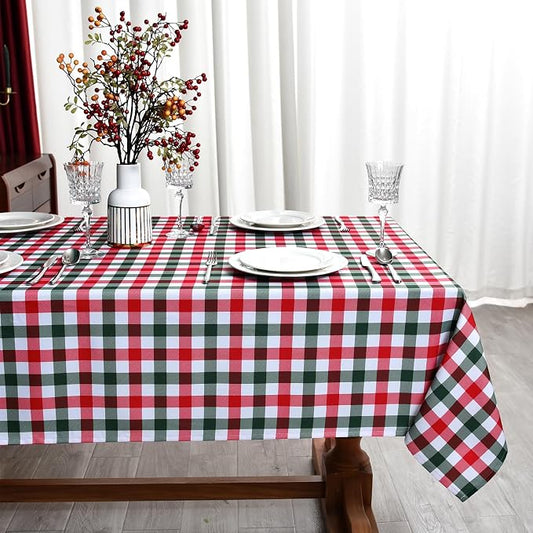 Classic Gingham Buffalo Xmas Tablecloth Fabric by Essifunia