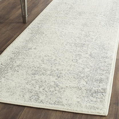 SAFAVIEH Adirondack Collection Runner Rug - 2'6" x 18', Ivory & Silver, Distressed Vintage Floral Design, Non-Shedding & Easy to Clean, Ideal for Hallway, Foyer, Entryway, Bedroom (ADR109C)
