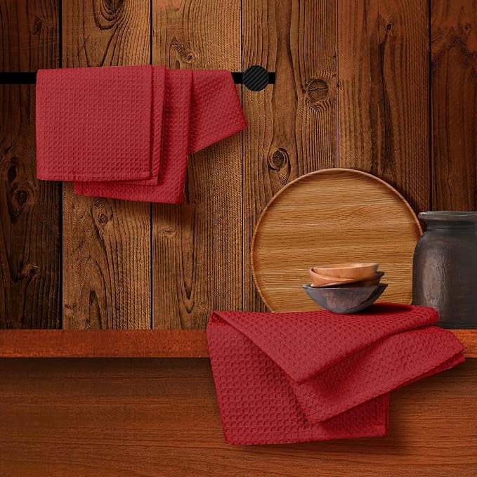 Red Waffle Kitchen Towels, 16x26 Inch, 100% Cotton, Quick Drying, Machine - Image 7