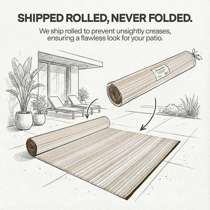 FH Home Outdoor Rug - Waterproof, Fade Resistant, Reversible - Premium Recycled Plastic - Striped - Patio, Deck, Porch, Balcony - Havana - Beige Crease Free - 5 x 8 ft