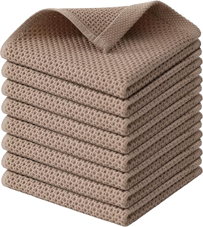 Kitinjoy 100% Cotton Kitchen Dish Cloths, 8 Pack Waffle Weave Ultra Soft by Kitinjoy