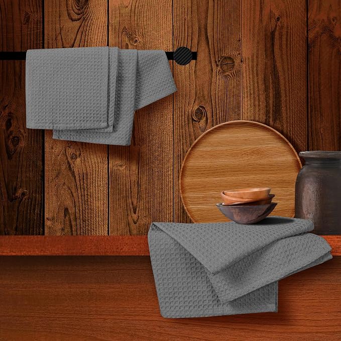 Grey Waffle Kitchen Towels, 16x26 Inches, 100% Cotton, and Quick Drying - Image 7