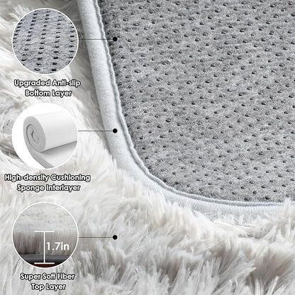 ONASAR Area Rugs 9x12 Living Room, Tie-Dyed Light Grey Large Fluffy Bedroom Rug, Washable Soft Plush Thick Shaggy Big Floor Carpet for Kids Boy Girls Teen Dorm Nursery Indoor Home Decor Aesthetic