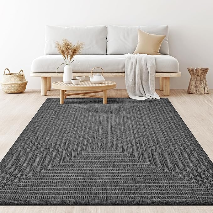 Adiva Rugs Outdoor Indoor Area Rug, Weather Resistant, Easy to Clean, Stain Resistant Floor Mat for Dining Room, Backyard, Deck, Patio (Pebble Weiss, 9' x 12')