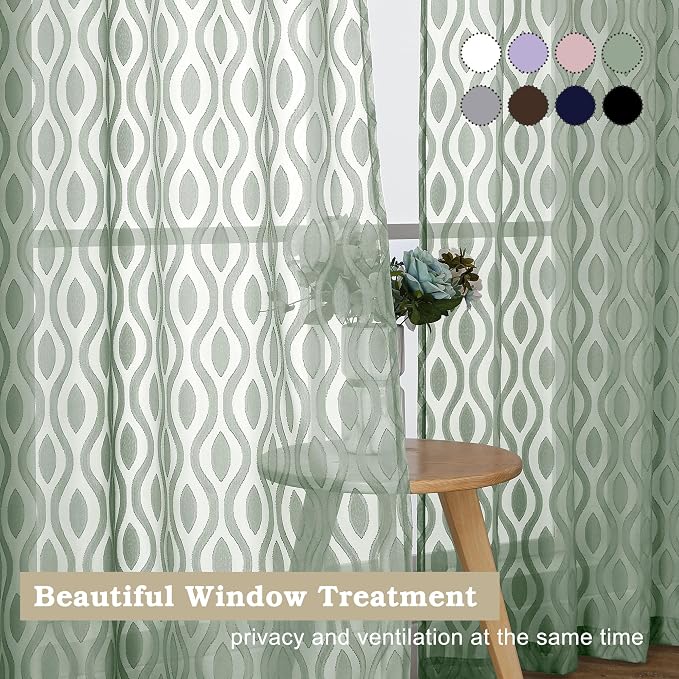 Aiyufeng Sheer Green Curtains 84 Inches Long 2 Panels, Modern Airy Light - Image 7