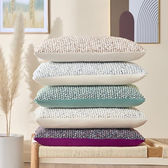 Decorative Couch Throw Pillow Covers 26x26 Purple Striped Soft Wool Pillow Covers Neutral Textured Boho Cushion Covers for Modern Farmhouse Sofa Bedroom Living Room Decor SY011-E26