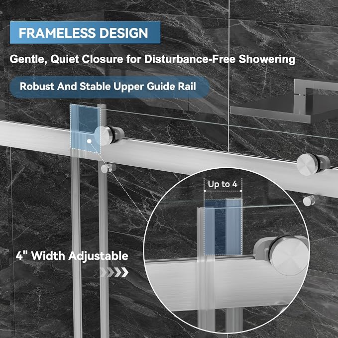 56"-60" W x 75" H Frameless Shower Door, Double Sliding Shower Door, 5/16" - Image 3