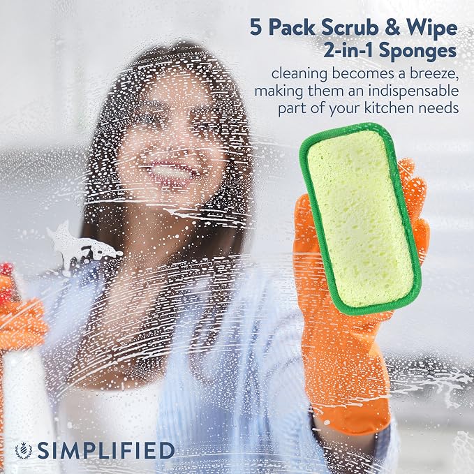Simplified 5-Pack Scrub & Wipe 2-in-1 Dishwashing Sponges - Image 7
