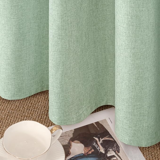 YoungsTex Light Green Linen 100% Blackout Curtains 40 Inch Length, Short - Image 8